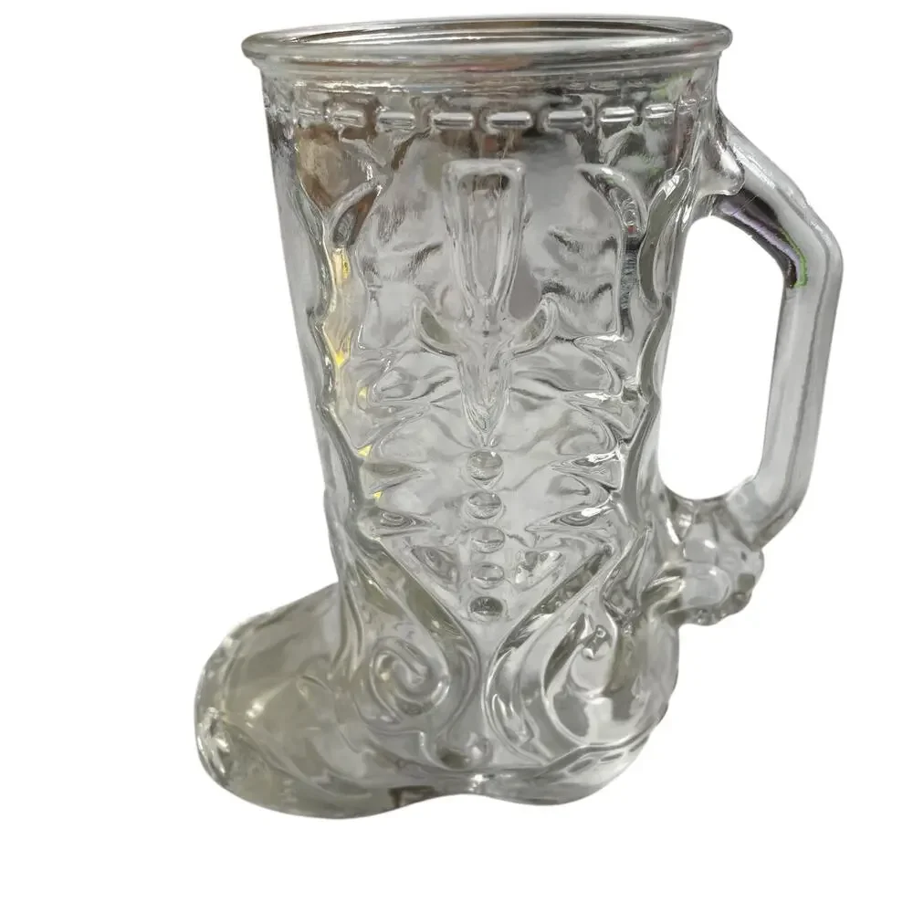 Vintage Clear Glass Cowboy Boot Mug Libbey of Canada Embossed w/ Handle Western
